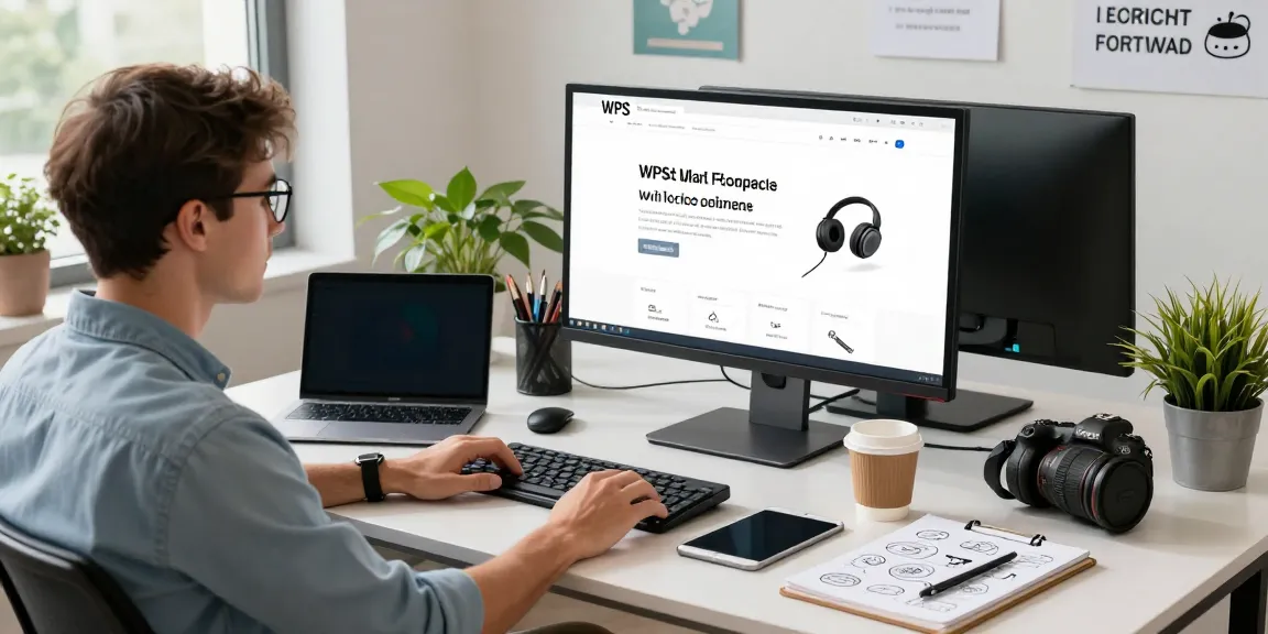 Focused professional exploring WPS Official Website in a dynamic digital workspace with modern tech tools.