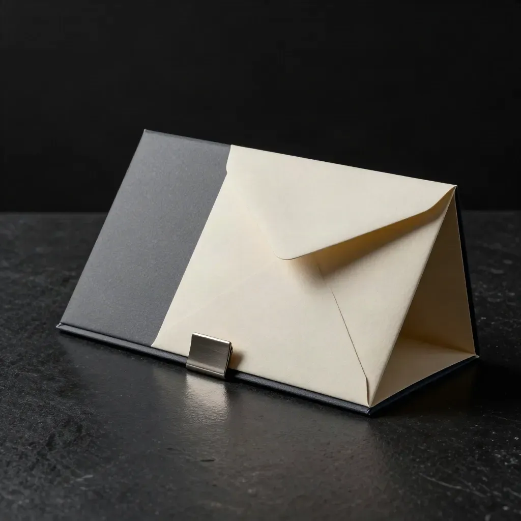 Planning pack, report board, and sealed envelope in a dramatic dark studio setup.